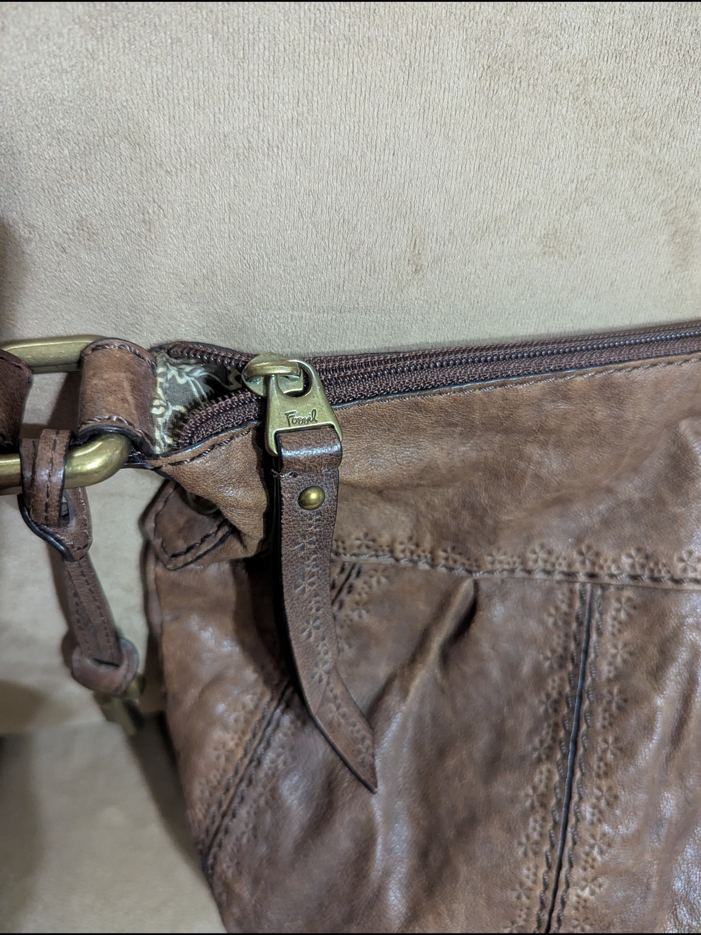 Fossil Talita Hobo Brown Leather Crossbody Bag - Picture 8 of 11